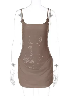 Rose Detail Sequin Square Neck Bodycon Mini Party Dress For Women 2026