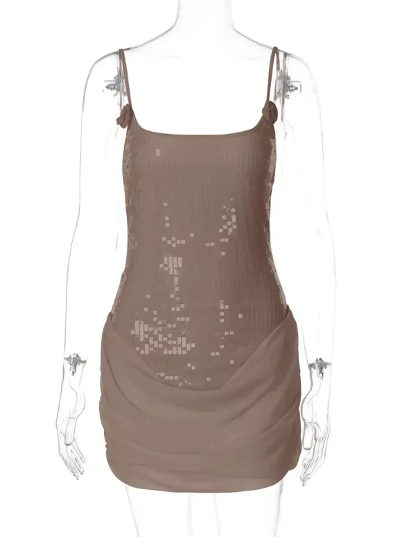 Rose Detail Sequin Square Neck Bodycon Mini Party Dress For Women 2026