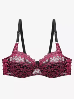 Rose Full Coverage Two-Tone Daily Casual Embroidered Lingerie Bra