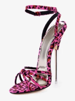 Rose Red Ankle Strap Leopard Print Cloth Sexy Sandals
