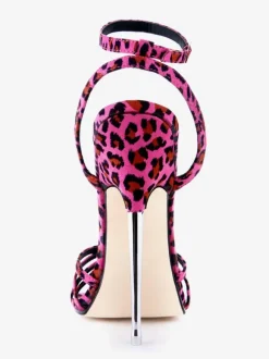 Rose Red Ankle Strap Leopard Print Cloth Sexy Sandals