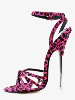 Rose Red Ankle Strap Leopard Print Cloth Sexy Sandals