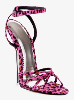 Rose Red Ankle Strap Leopard Print Cloth Sexy Sandals