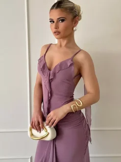 Rosette Ruffle Backless Ruched Mermaid Maxi Dress For Women 2026