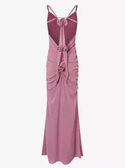 Rosette Ruffle Backless Ruched Mermaid Maxi Dress For Women 2026