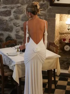 Rosette Ruffle Backless Ruched Mermaid Maxi Dress For Women 2026