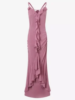 Rosette Ruffle Backless Ruched Mermaid Maxi Dress For Women 2026