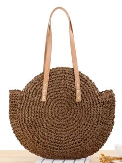 Round Shoulder Bag Paper Rope Woven Beach Bag For Women 2026