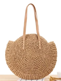 Round Shoulder Bag Paper Rope Woven Beach Bag For Women 2026