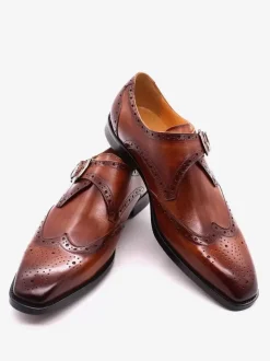 Round Toe Cowhide Mens Monk Loafer Shoes Prom Wedding Shoes