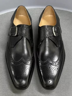 Round Toe Cowhide Mens Monk Loafer Shoes Prom Wedding Shoes