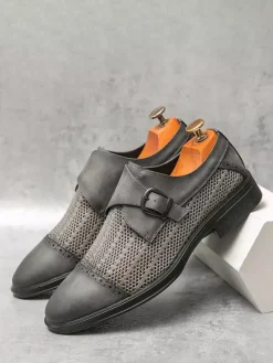 Round Toe PU Leather Mens Monk Loafer Shoes