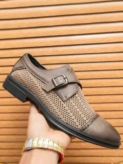 Round Toe PU Leather Mens Monk Loafer Shoes