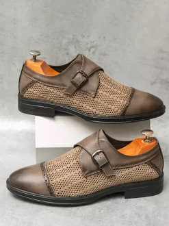 Round Toe PU Leather Mens Monk Loafer Shoes