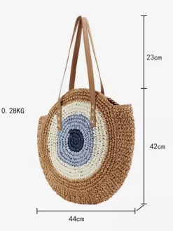 Round Tote Bag Paper Rope Woven Beach Shoulder Bag For Women 2026