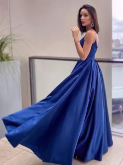 Royal Blue Evening Dresses 2026 Zipper Sleeveless Satin A-Line Long Bridal Gowns Wedding Guest Dresses Free Customization