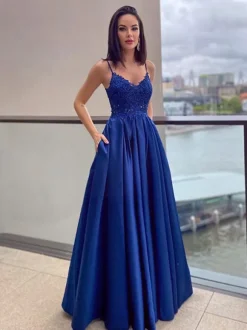 Royal Blue Evening Dresses 2026 Zipper Sleeveless Satin A-Line Long Bridal Gowns Wedding Guest Dresses Free Customization