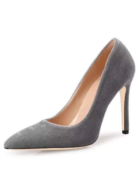 Royal Blue High Heels Velvet Pointed Toe Stiletto Heel Slip On Pumps Women Shoes