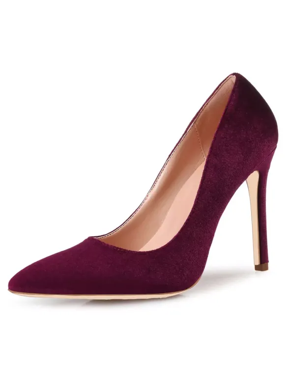 Royal Blue High Heels Velvet Pointed Toe Stiletto Heel Slip On Pumps Women Shoes