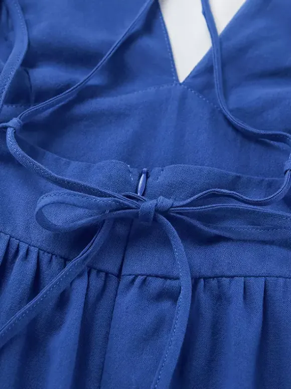 Royal Blue 100% Cotton Women's Maxi Dress - Criss Cross Backless Strappy Sundress - V-neck Summer Beach Vacation Dress 2026