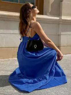 Royal Blue 100% Cotton Women's Maxi Dress - Criss Cross Backless Strappy Sundress - V-neck Summer Beach Vacation Dress 2026