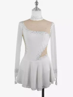 Royal Blue Women And Girl Skating Dress Mesh Beaded Rhinestone Long Sleeves Ice Skater Dress