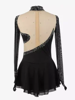 Royal Blue Women And Girl Skating Dress Mesh Beaded Rhinestone Long Sleeves Ice Skater Dress