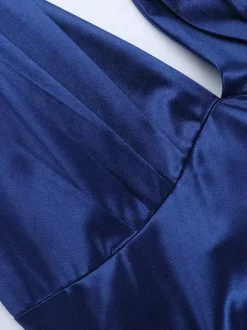 Royal Blue Women Maxi Slit Dress - Elegant Halter Neck Asymmetric Ruffle Hem Gown - Vintage Glam Summer Party Wear 2026