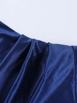 Royal Blue Women Maxi Slit Dress - Elegant Halter Neck Asymmetric Ruffle Hem Gown - Vintage Glam Summer Party Wear 2026
