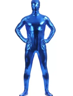 Royal Blue Zentai Suit Adults Full Body Shiny Metallic Bodysuit for Men