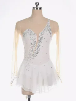 Royle Blue Skating Dress Nuded Long Sleeves Beaded Neckline Women And Girls Skating Costumes