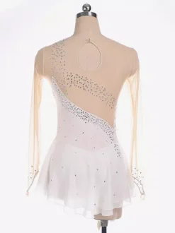 Royle Blue Skating Dress Nuded Long Sleeves Beaded Neckline Women And Girls Skating Costumes