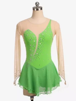 Royle Blue Skating Dress Nuded Long Sleeves Beaded Neckline Women And Girls Skating Costumes
