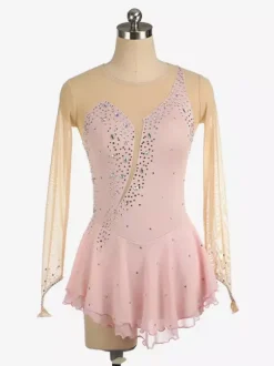 Royle Blue Skating Dress Nuded Long Sleeves Beaded Neckline Women And Girls Skating Costumes