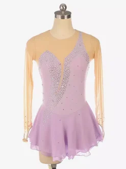 Royle Blue Skating Dress Nuded Long Sleeves Beaded Neckline Women And Girls Skating Costumes