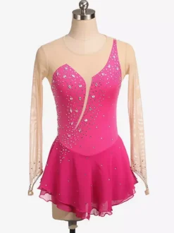 Royle Blue Skating Dress Nuded Long Sleeves Beaded Neckline Women And Girls Skating Costumes