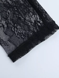 Ruched Lace Patchwork Mini Dress For Women - Black Off Shoulder Bodycon - Spring Club Night Out 2026