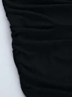 Ruched Lace Patchwork Mini Dress For Women - Black Off Shoulder Bodycon - Spring Club Night Out 2026