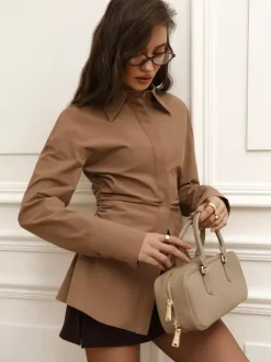 Ruched Long Sleeve Shirt With Unique Waist Detail For Women 2026
