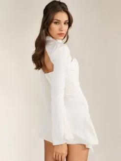 Ruched Mini Dress Cutout Ruffles Sleeves Backless Birthday Party Dresses
