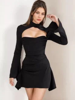 Ruched Mini Dress Cutout Ruffles Sleeves Backless Birthday Party Dresses