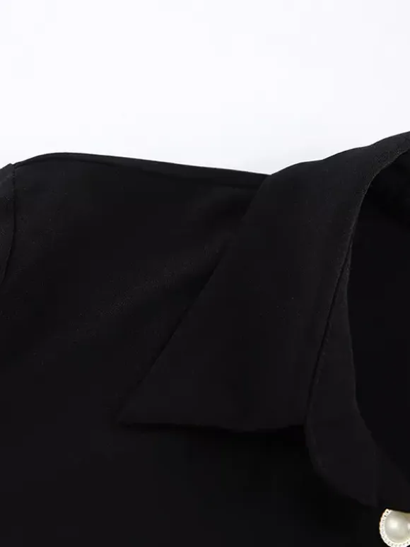 Ruched Shirt Dress Women's Chic Mini Dress - Black Lace Hem Long Sleeve Bodycon - Spring Desk-to-dinner 2026