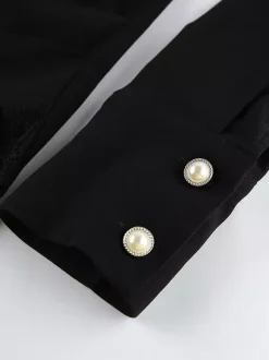 Ruched Shirt Dress Women's Chic Mini Dress - Black Lace Hem Long Sleeve Bodycon - Spring Desk-to-dinner 2026