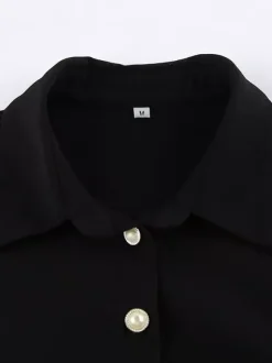 Ruched Shirt Dress Women's Chic Mini Dress - Black Lace Hem Long Sleeve Bodycon - Spring Desk-to-dinner 2026