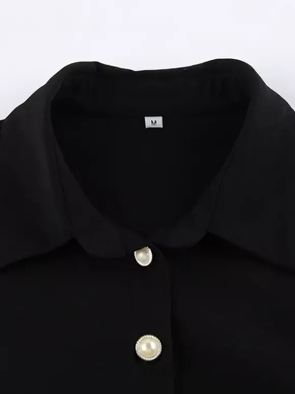 Ruched Shirt Dress Women's Chic Mini Dress - Black Lace Hem Long Sleeve Bodycon - Spring Desk-to-dinner 2026