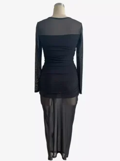 Ruched Mesh Patchwork Long Sleeve Bodycon Maxi Dress For Women 2026