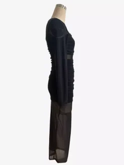 Ruched Mesh Patchwork Long Sleeve Bodycon Maxi Dress For Women 2026