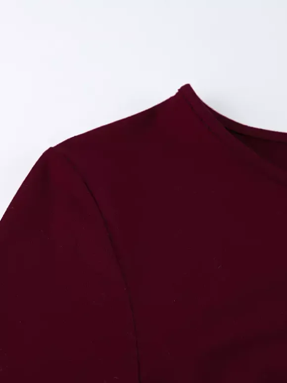 Ruched Side Women Long Sleeve Top - Chic Flare Bell Cuff Slim Fit - Baddie Aesthetic Spring Streetwear 2026