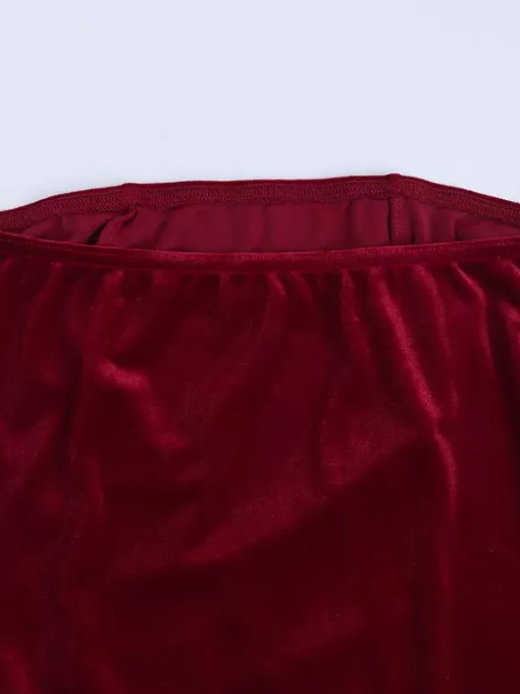 Ruched Velvet Bodycon Mini Dress For Women-Red Strapless Draped Side Sash -Spring Summer Cocktail Party Wear 2026