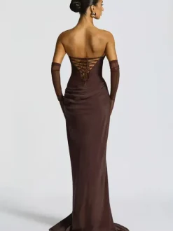 Ruched Waist Slim Fit Mermaid Maxi Prom Dress With Scarf For Women 2026